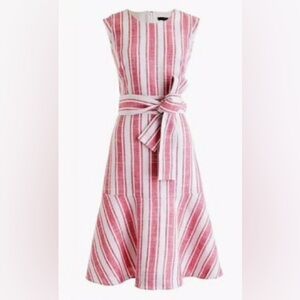 J. Crew J0497 Belted Ivory Coral Ruffle Sleeveless Midi Dress Linen Size 4 Y18